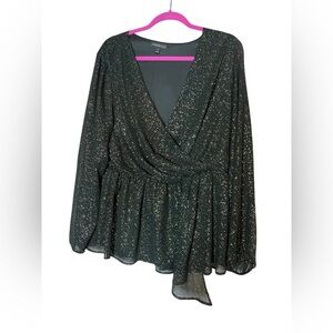 Lane Bryant Gold Sparkle Black Long Sleeved Blouse Top Shirt Size 16